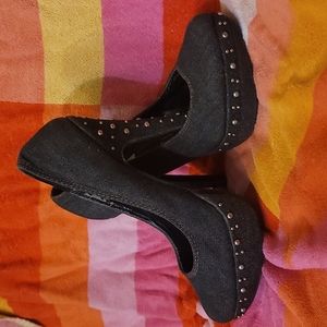 FRH Jean material platform heels with silver stud detailing